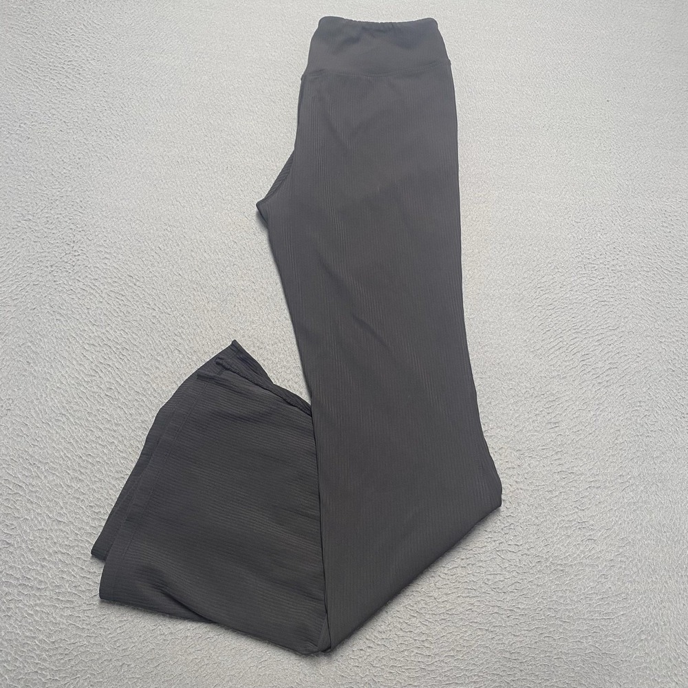 Halara Pants Womens Medium Gray Flare Leg Ribbed Slit Hem Yoga Leggings Stretch